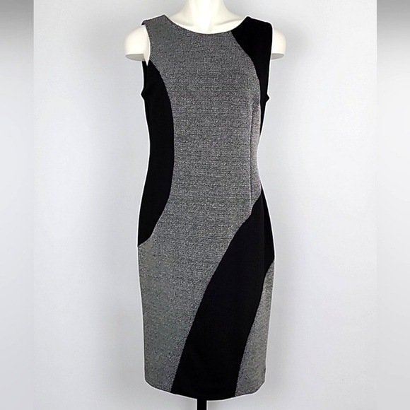 cleo Dresses & Skirts - Cleo Sleeveless Dress Black Grey Boat Neckline Knee Length Fitted Size 10